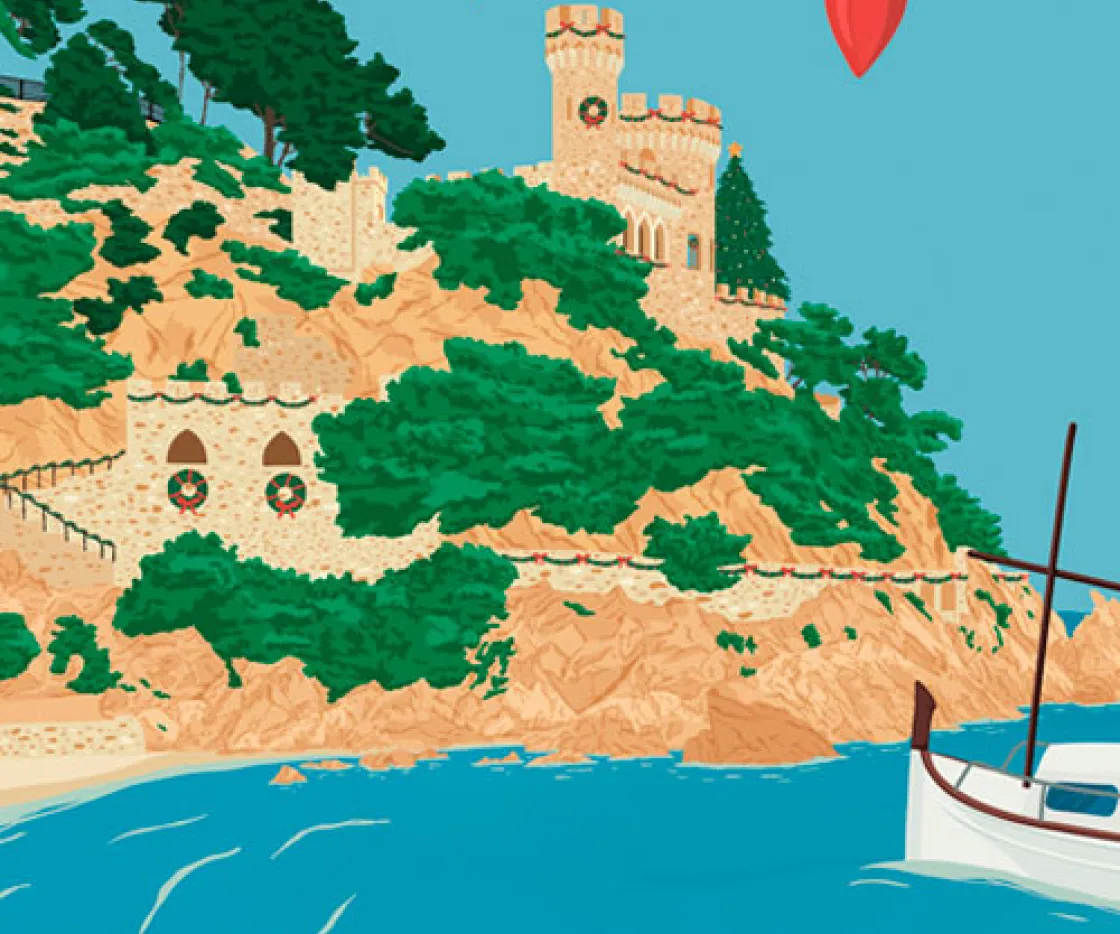 Ilustracion de barco en mar y de fondo un castillo