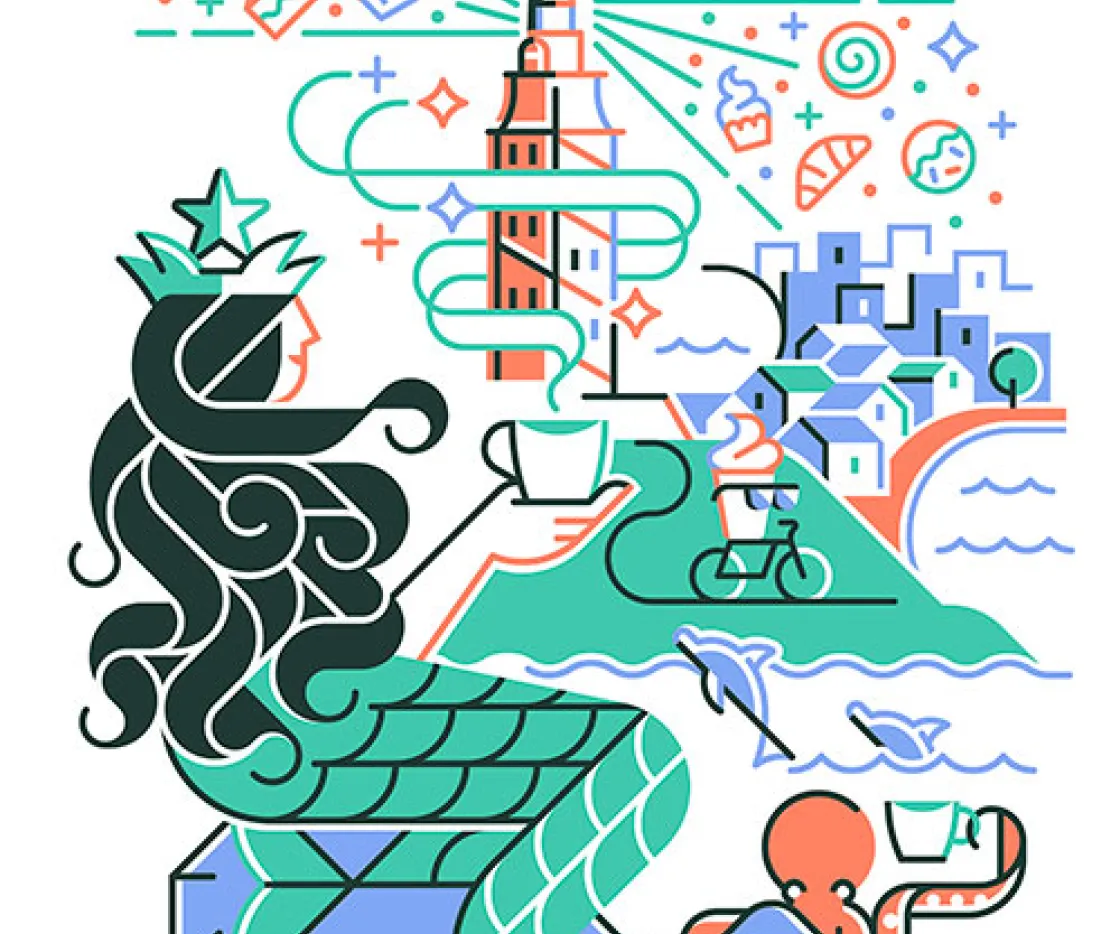 Imagen del detalle de una Ilustración con sirena y faro para apertura de tienda