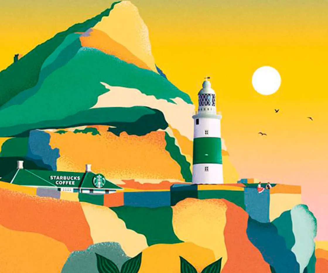 Imagen del detalle de una Ilustración con sirenas y faro para apertura de tienda