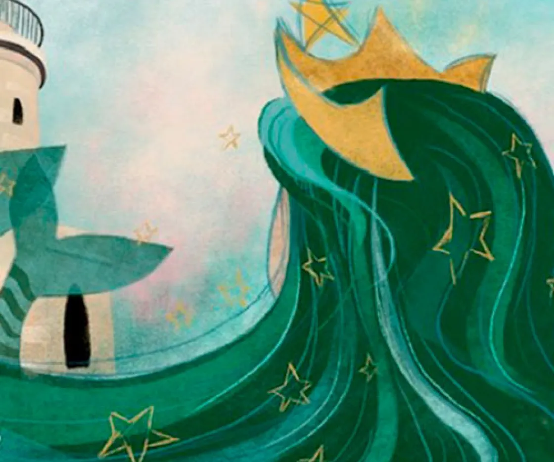 Imagen del detalle de una Ilustración con sirena y faro para apertura de tienda