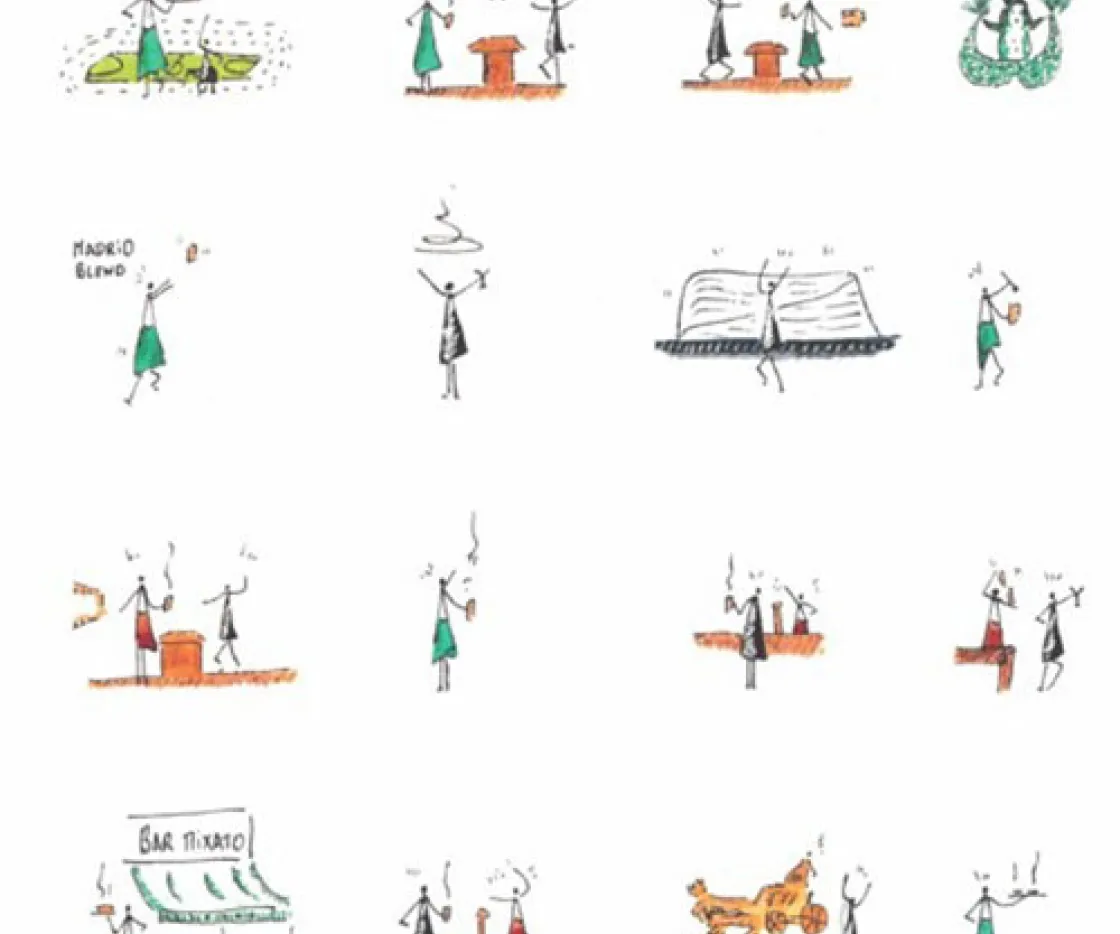 16 mini ilustraciones de personas realizando acciones