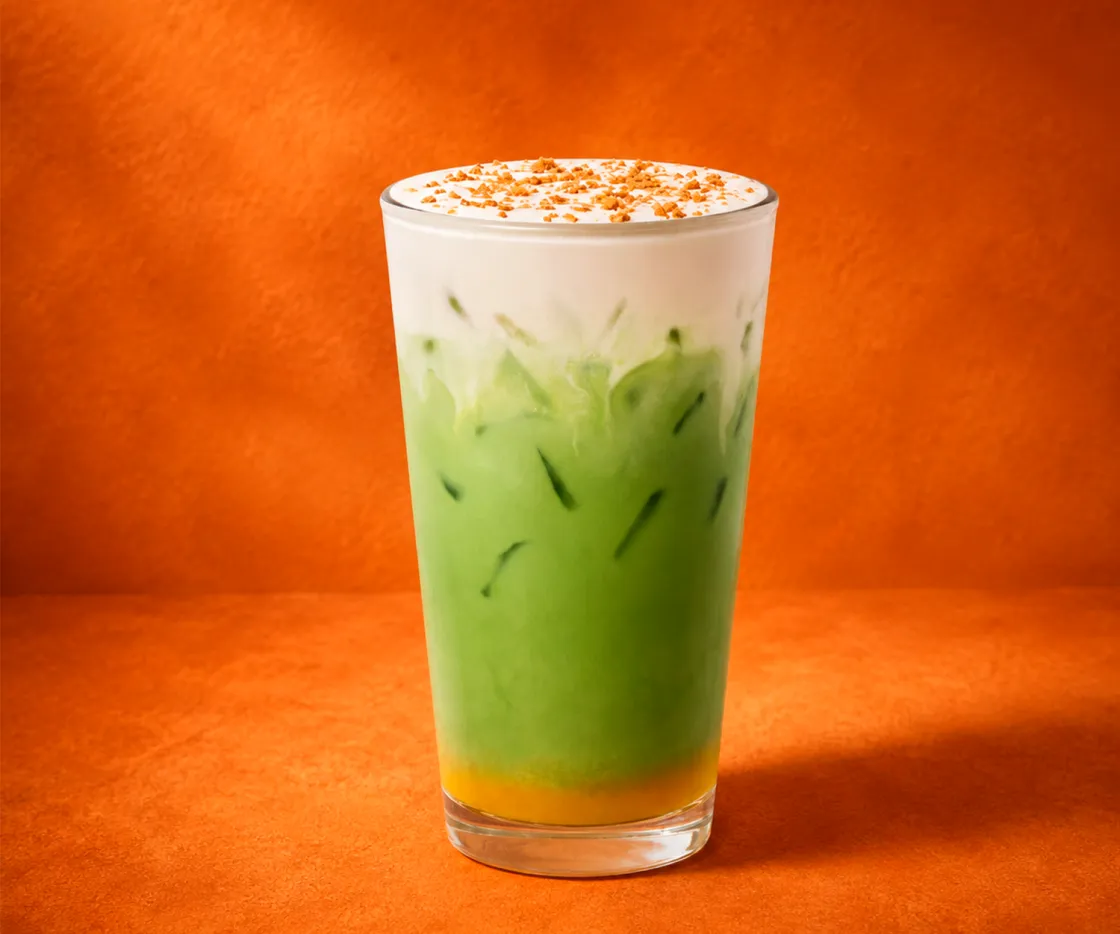 Apple Crumble Iced Matcha Latte