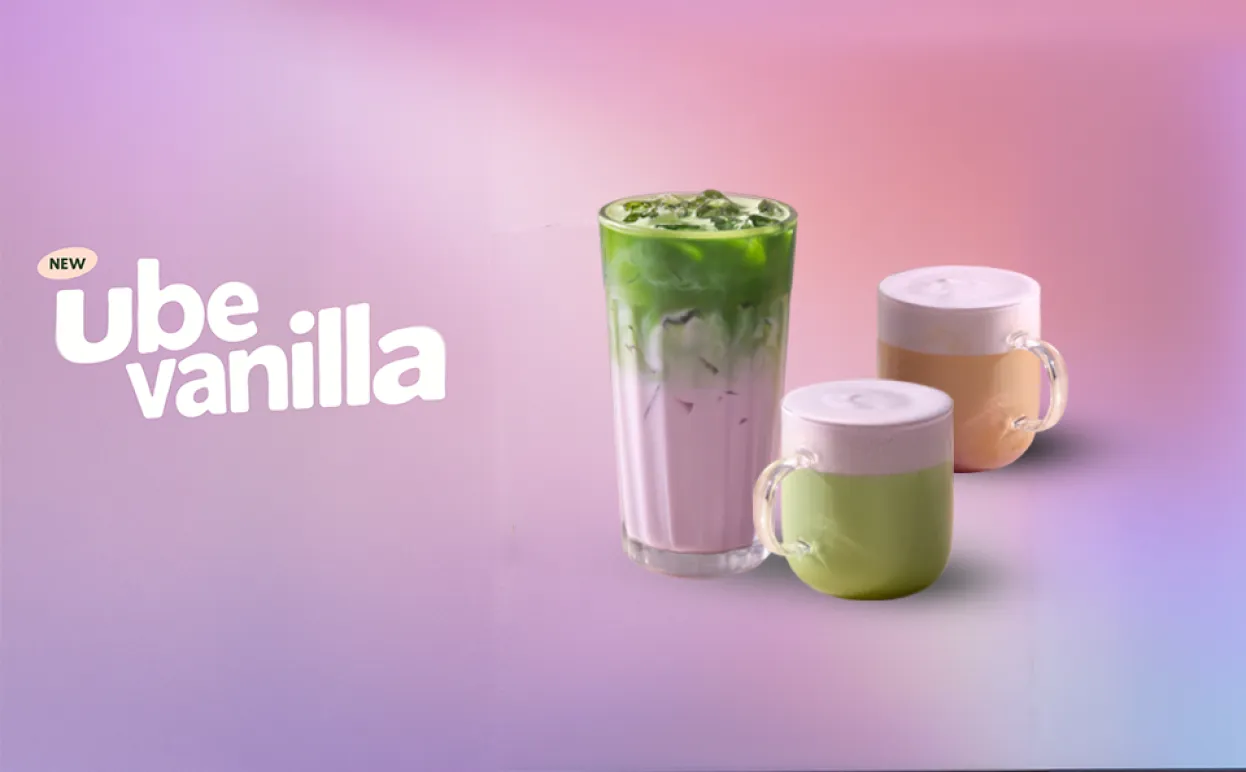 Banner con bebidas de temporada Ube Vanilla